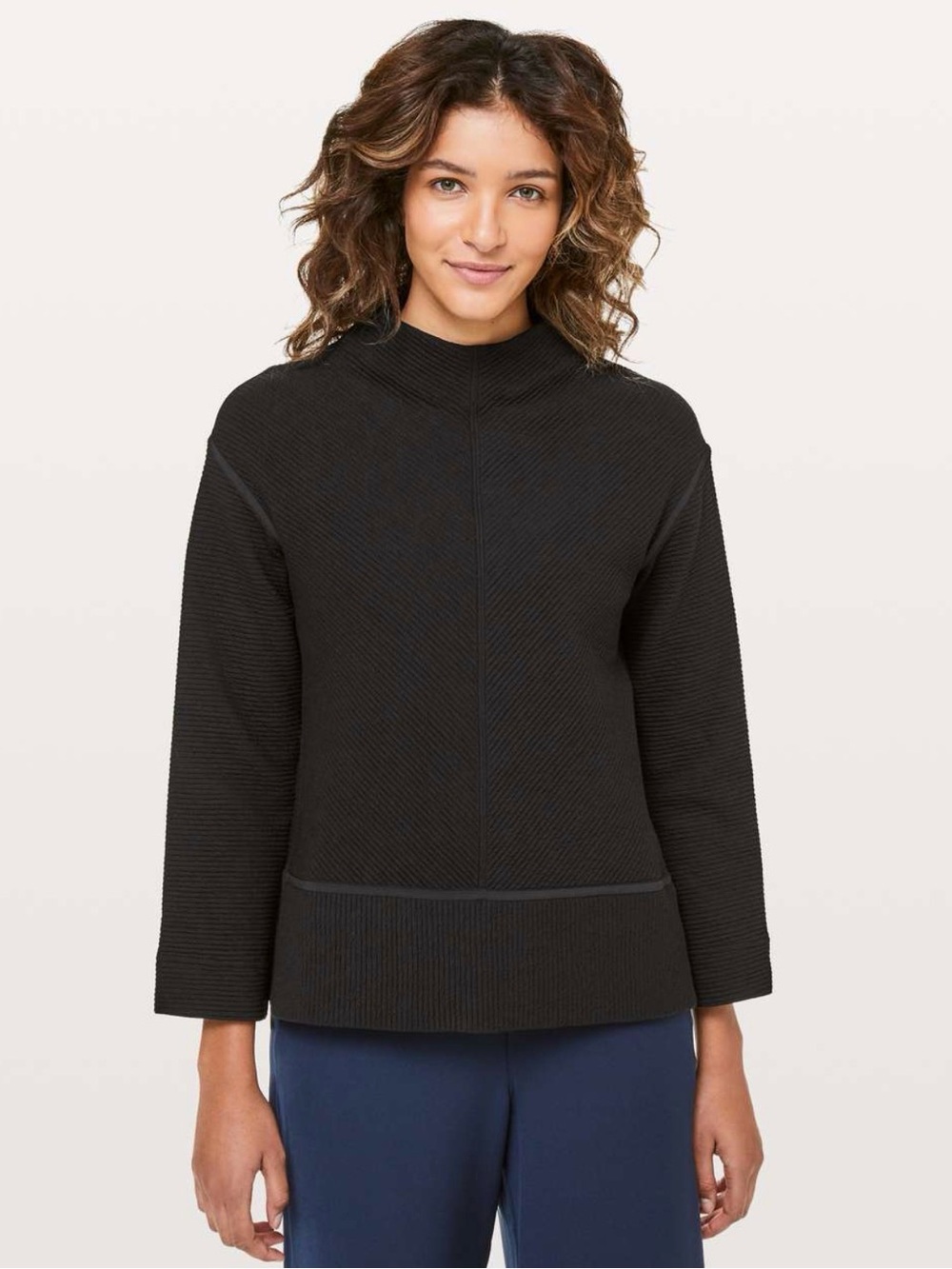 Women's Black Mock-Neck Textured Sweater